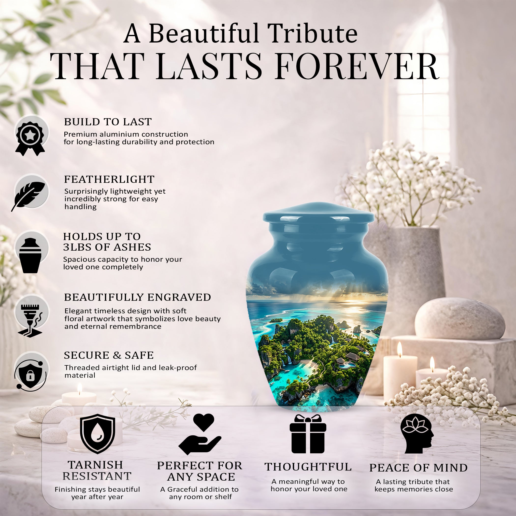 Beach Island Cremation Urn For Human Ashes - Adult Size Memorial Urns