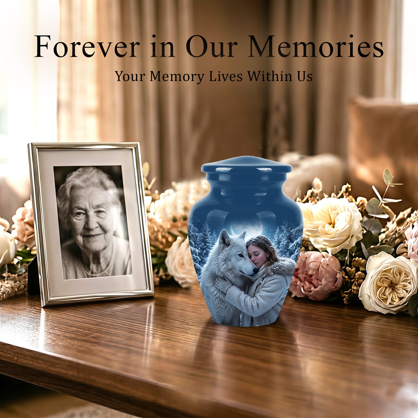 Moonlit White Wolf Cremation Urn for Ashes | Personalized Memorial