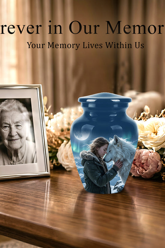 White Wolf Memorial Urn for Ashes - Custom Engraved Urns For Human