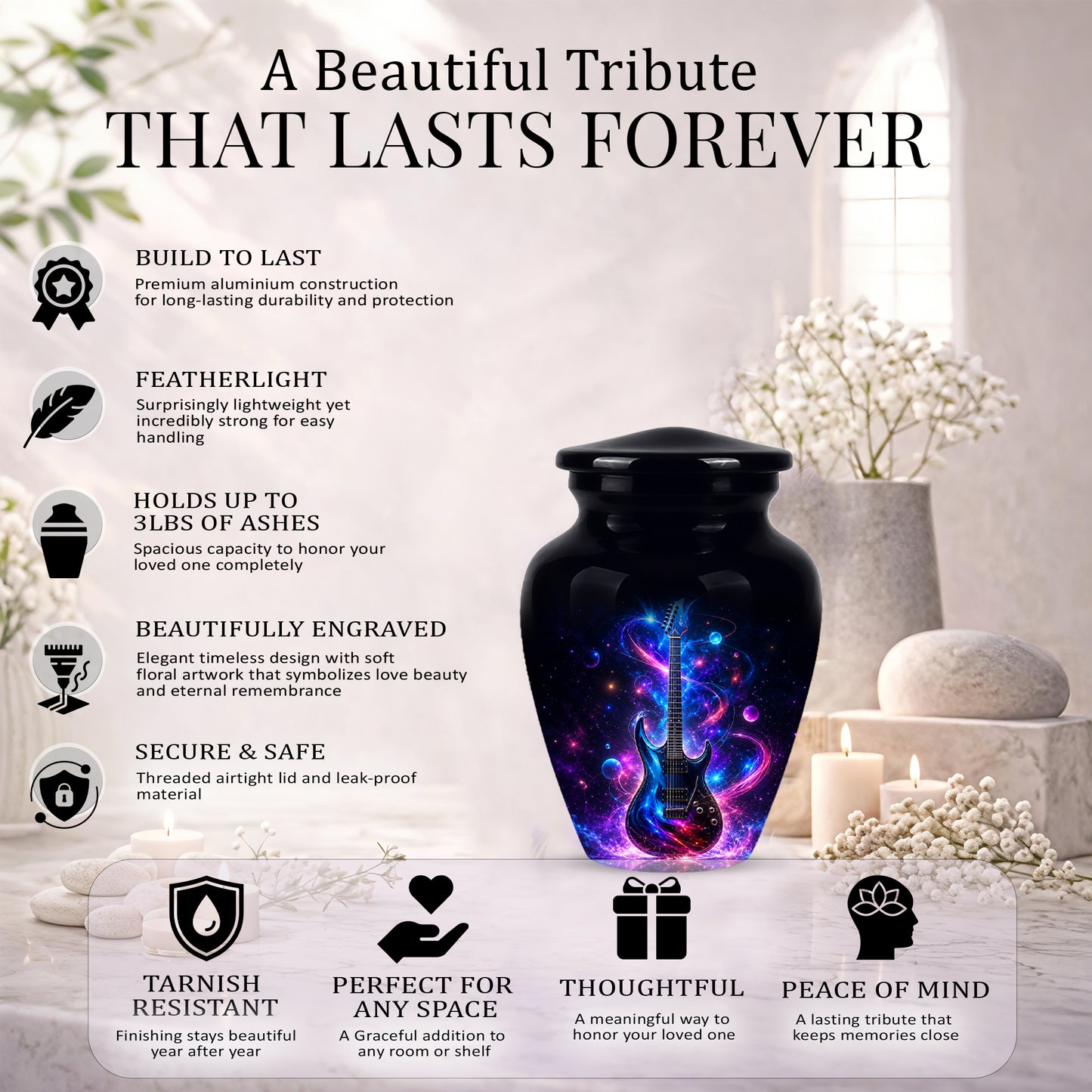 Electric Guitar Cremation Urn - Guitar Memorial Urns For Music Lovers