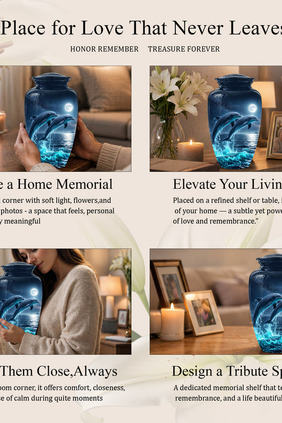 Beautiful Playful Dolphin Cremation Urn - Custom Moonlight Urns For Women