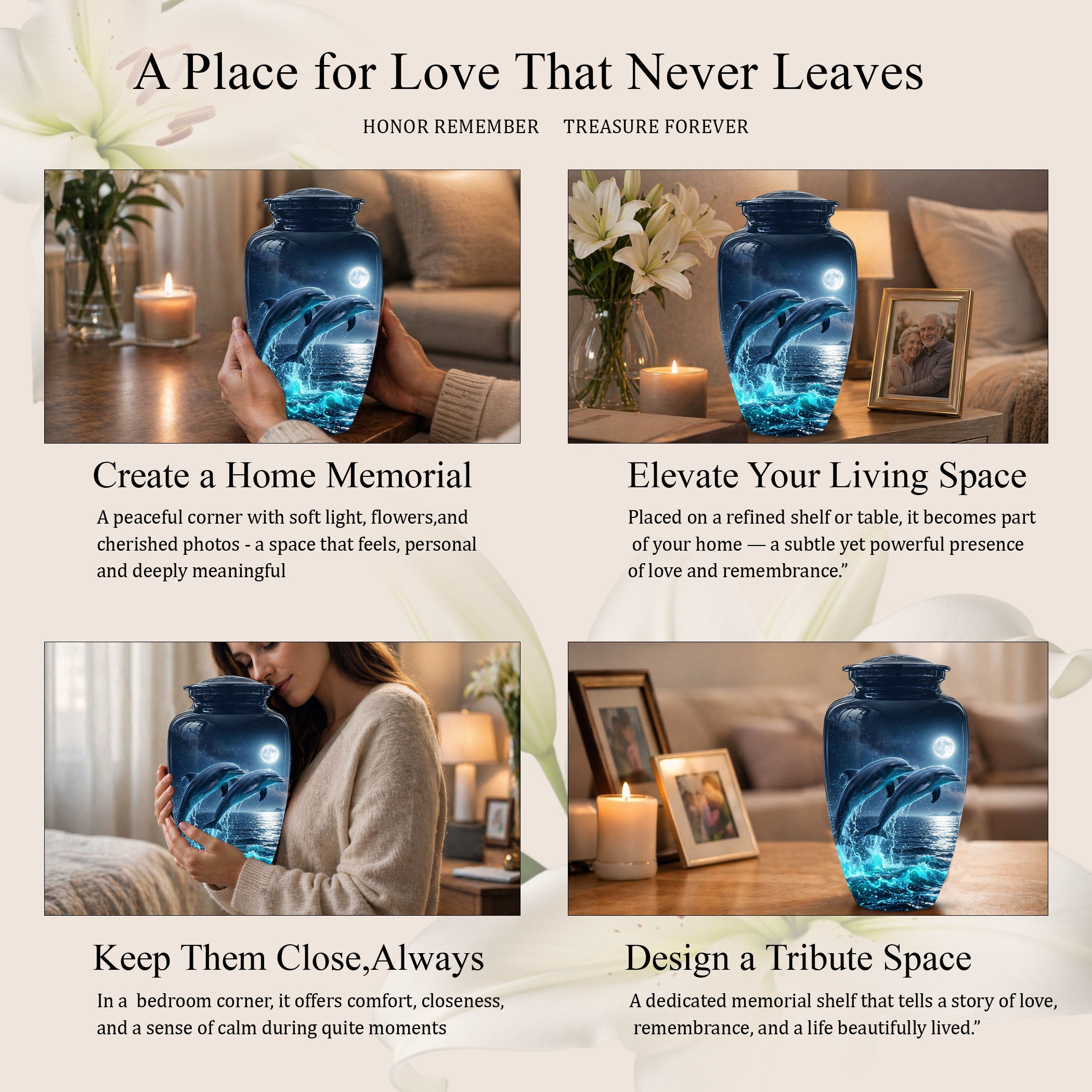 Beautiful Playful Dolphin Cremation Urn - Custom Moonlight Urns For Women