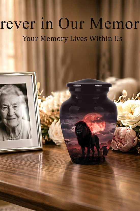 Lion Themed Cremation Urns - Blood Moon Scenic Urns For Loved Ones