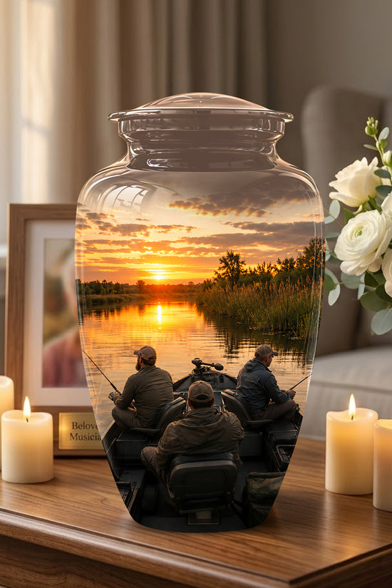 Fisherman Sunset Cremation Urn - Personalized Burial Urns For Ashes