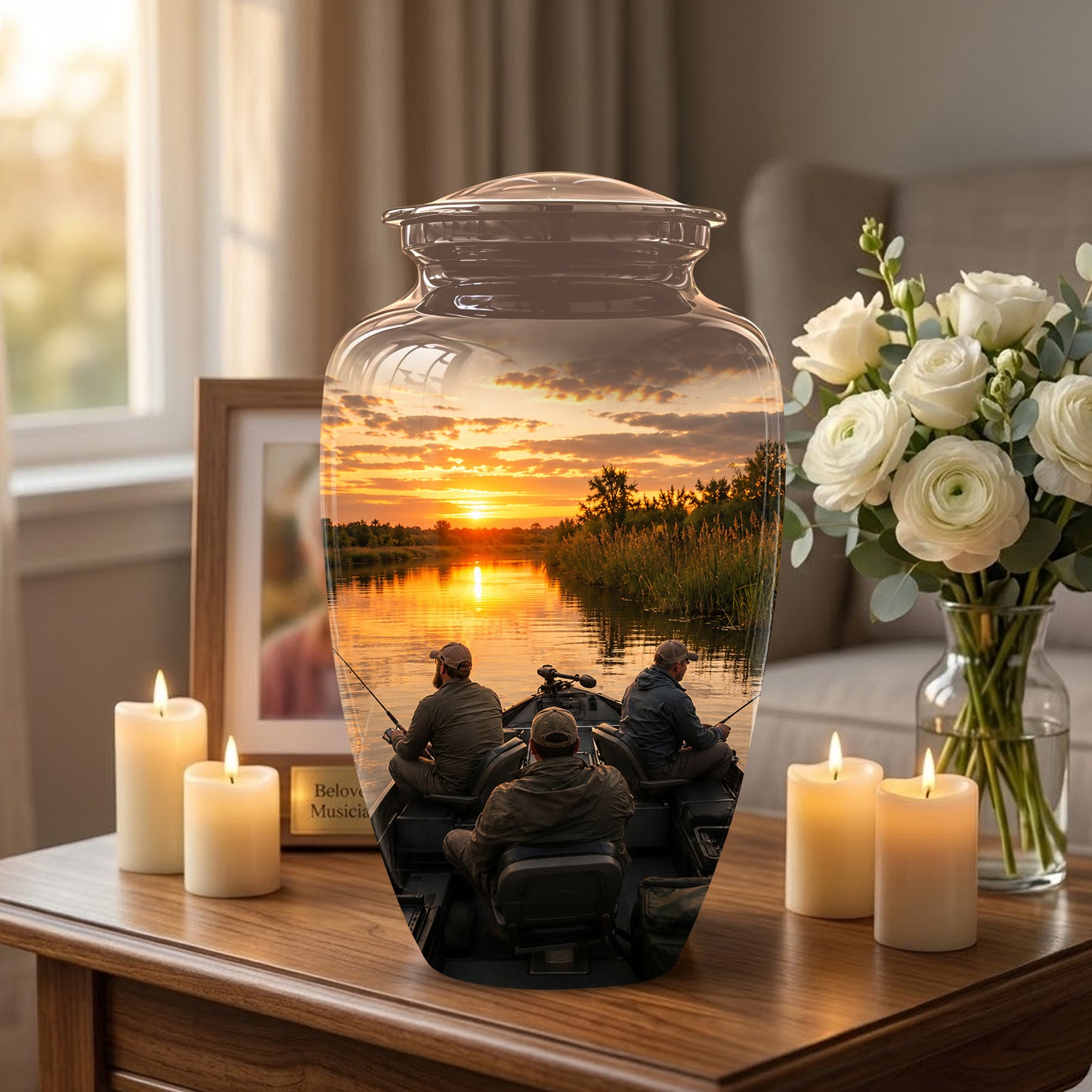 Fisherman Sunset Cremation Urn - Personalized Burial Urns For Ashes
