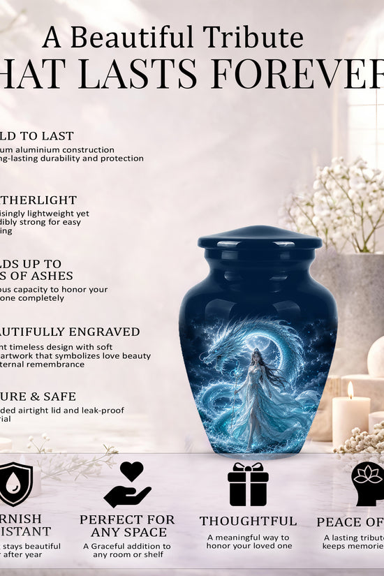 Dragon And Moon Goddess Fantasy Urn - Artistic Memorial Urns For Ashes