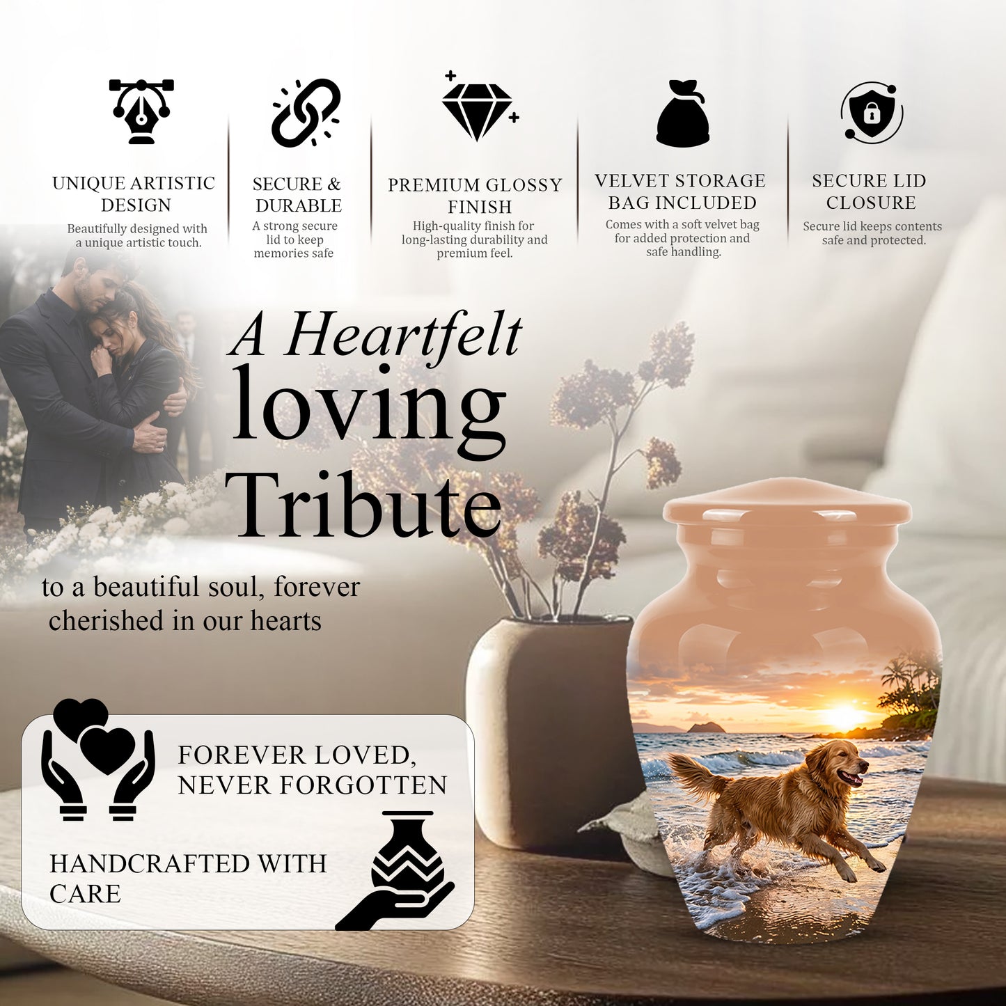 Golden Retriever Themed Urn - Personalized Memorial Urns For Pet Dog