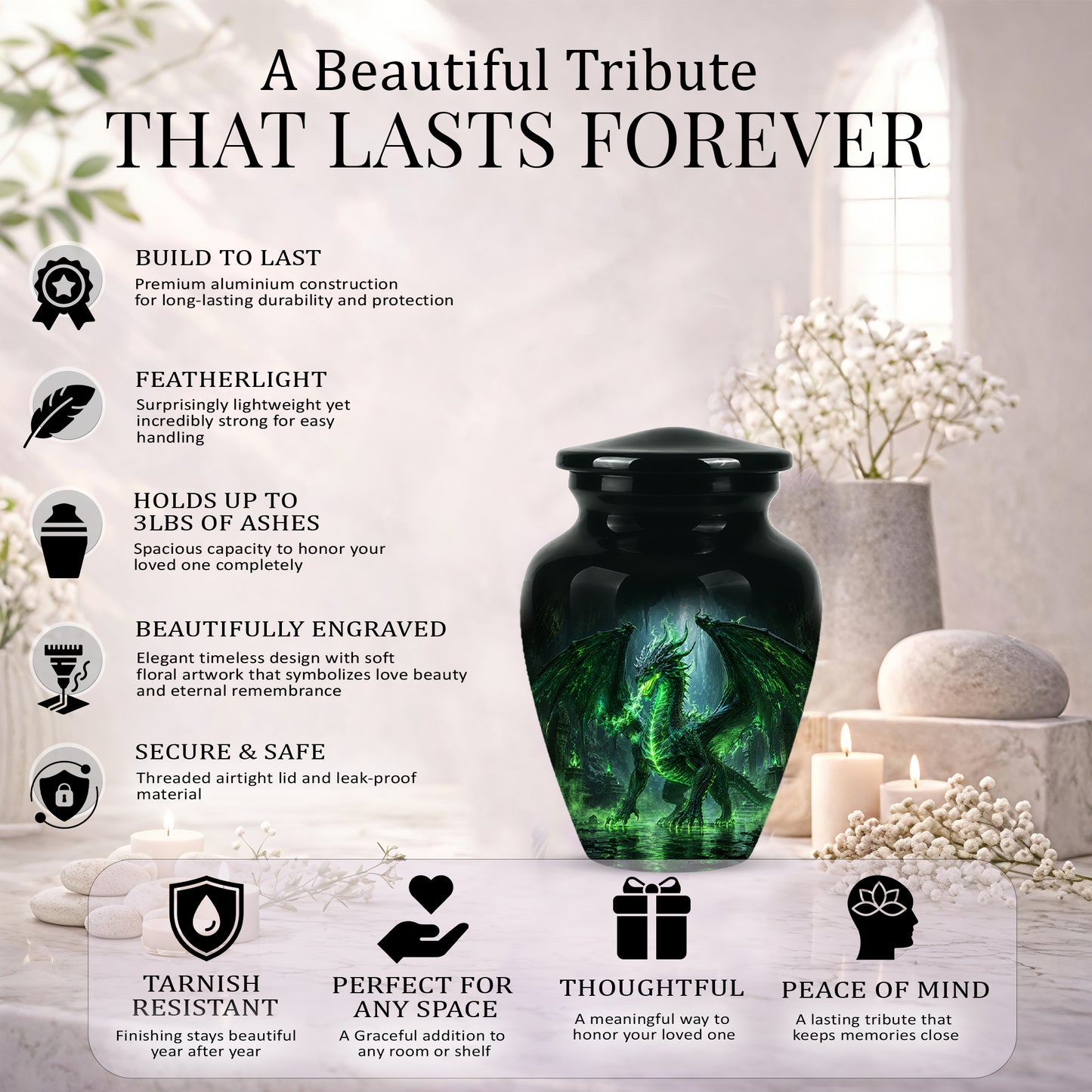 Dragon Themed Urn - Mythical Artistic Memorial Urns For Human Ashes