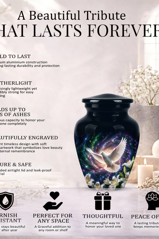 White Flying Dove Cremation Urn - Personalized Black Memorial Urns