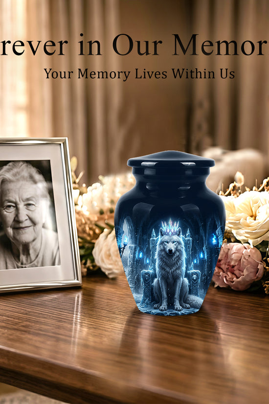 Ice Throne Wolf King Urn for Ashes | Personalized Urn Memorial