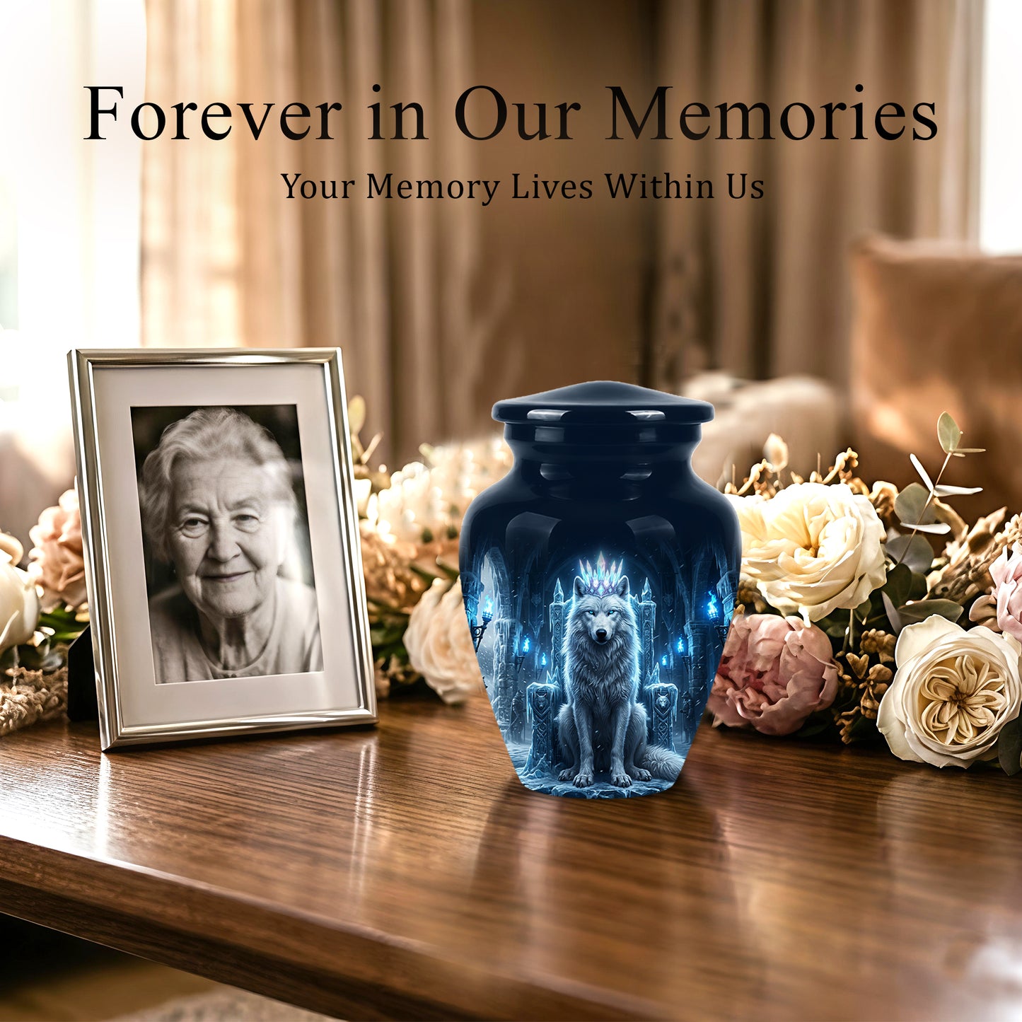 Ice Throne Wolf King Urn for Ashes | Personalized Urn Memorial