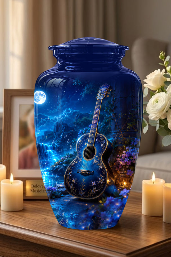 Blue Guitar Moonlight Urn - Beautiful Artistic Urns For Music Lovers