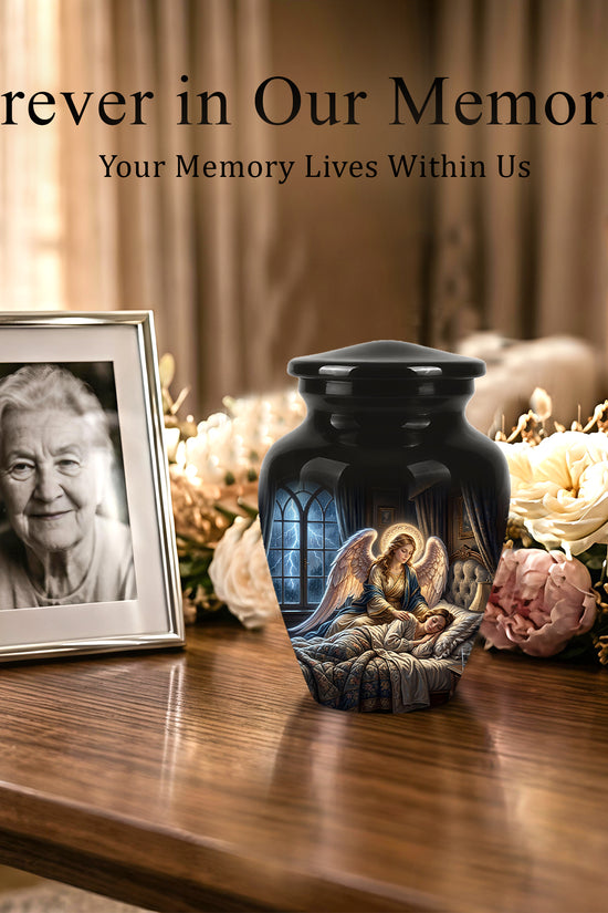 Angel Mom Cremation Urn - Black Memorial Urns For Mother Ashes