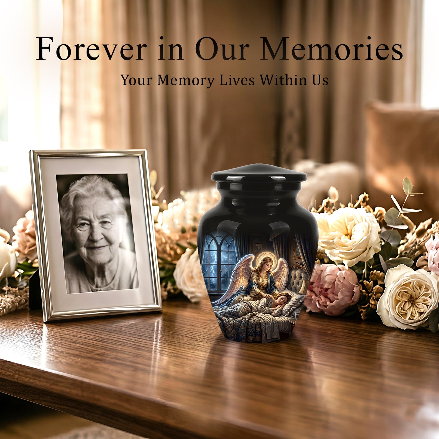 Angel Mom Cremation Urn - Black Memorial Urns For Mother Ashes