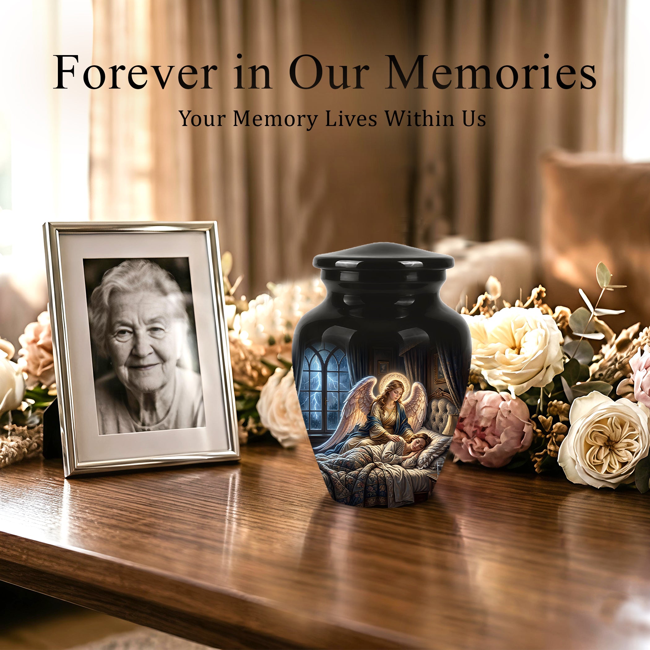 Angel Mom Cremation Urn - Black Memorial Urns For Mother Ashes