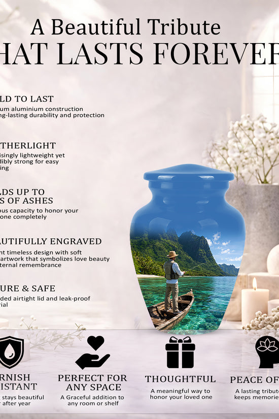 Father Fishing Cremation Urn - Majestic Memorial Urns For Human Ashes