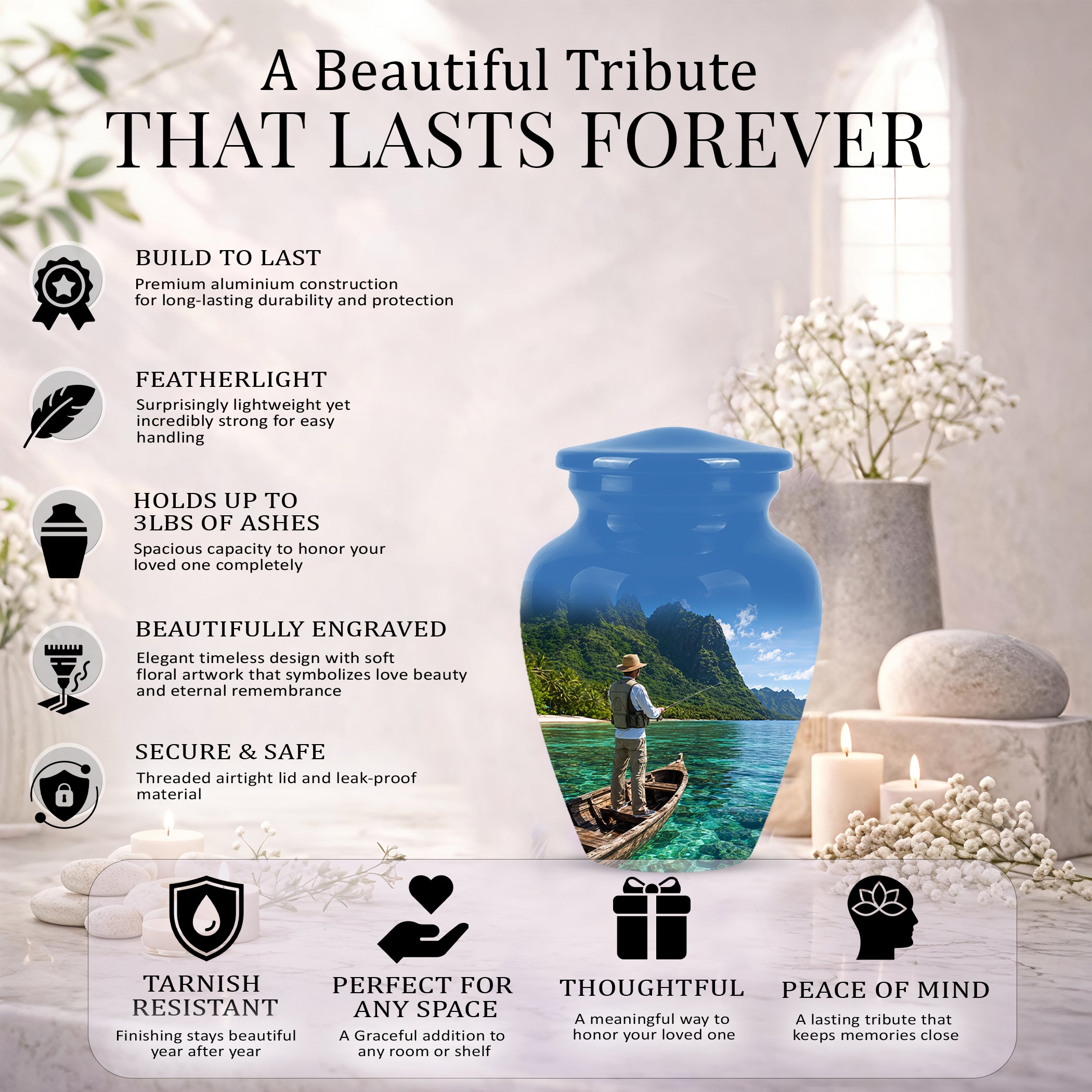 Father Fishing Cremation Urn - Majestic Memorial Urns For Human Ashes