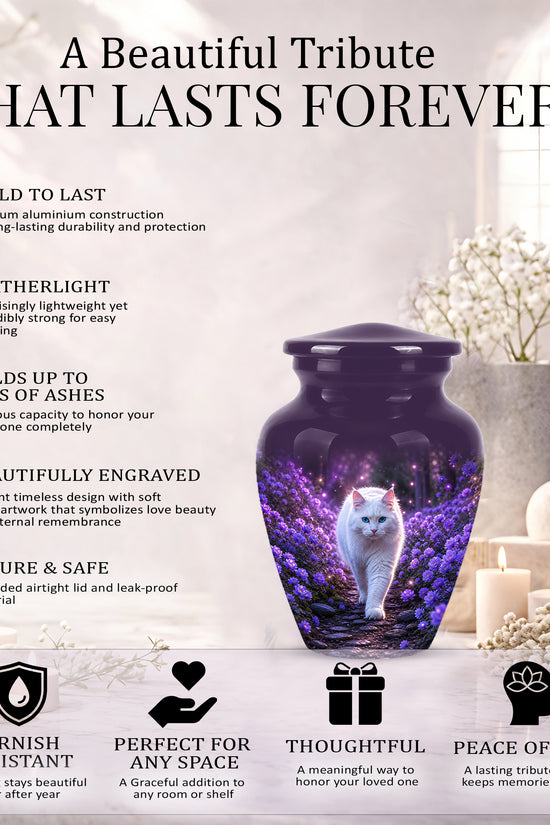 White Cat Cremation Urn - Personalized Burial Urns For Pet Ashes