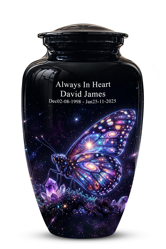 Purple Butterfly Cremation Urn - Beautiful Black Urns For Human Ashes