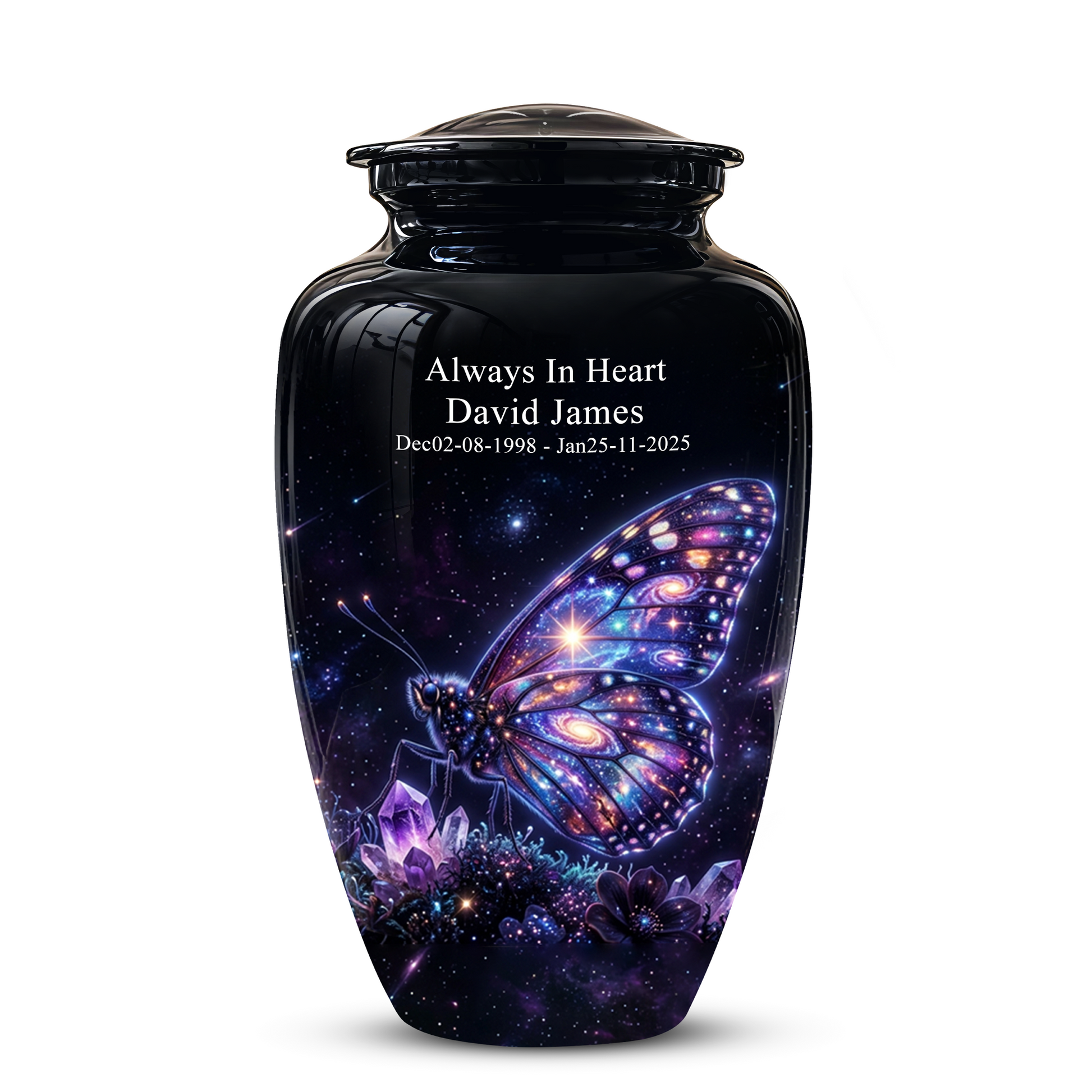 Purple Butterfly Cremation Urn - Beautiful Black Urns For Human Ashes