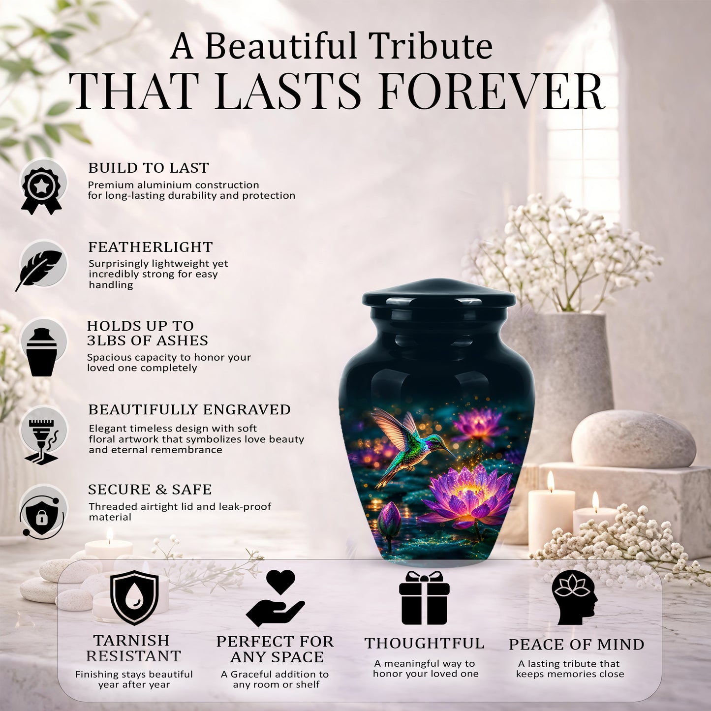 Beautiful Handcrafted Hummingbird Urn - Custom Memorial Urns For Ashes