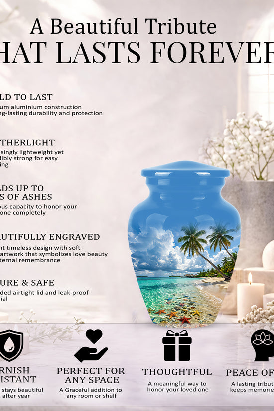 Beach Themed Burial Urn - Blue Sky Memorial Urns For Human Ashes