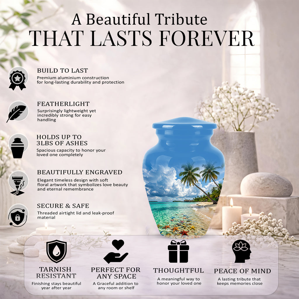 Beach Themed Burial Urn - Blue Sky Memorial Urns For Human Ashes