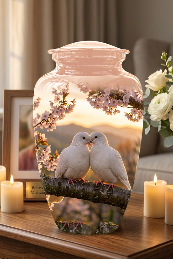 White Couple Dove - Peaceful Memorial Urns To Tribute Lover's Ashes