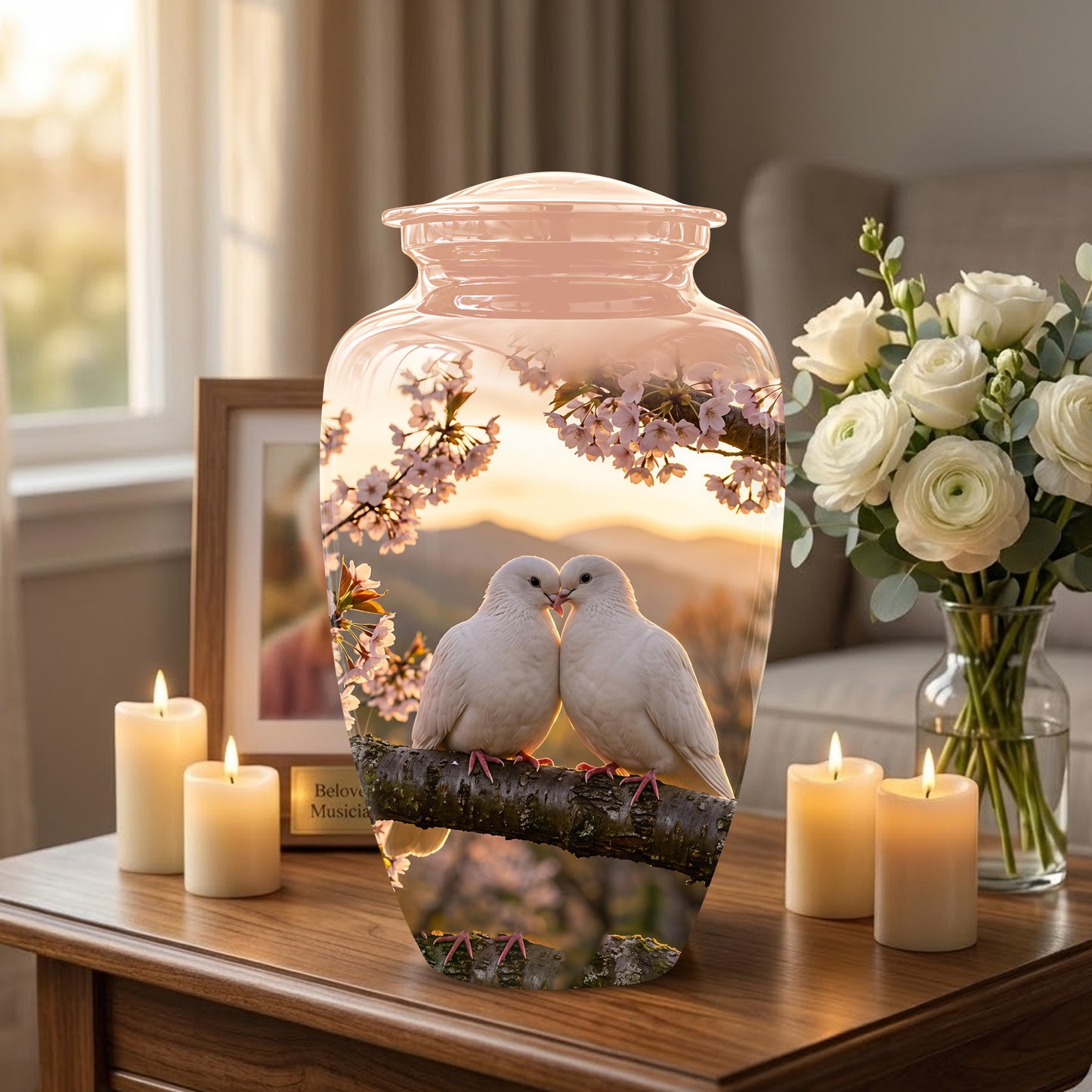White Couple Dove - Peaceful Memorial Urns To Tribute Lover's Ashes