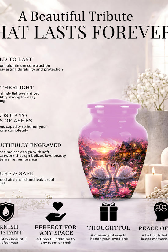 Couple Swan Memorial Urn - Peaceful Classic Urn For Lover's Ashes