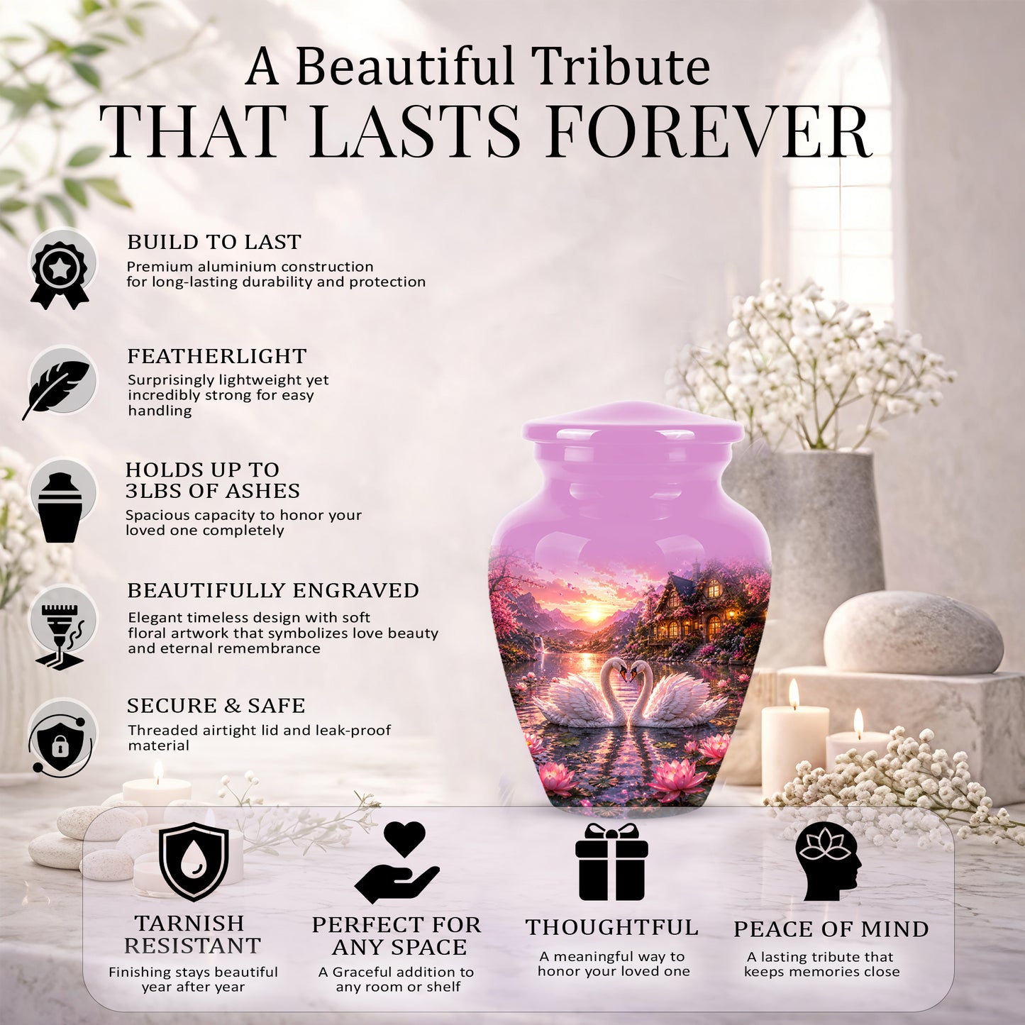 Couple Swan Memorial Urn - Peaceful Classic Urn For Lover's Ashes