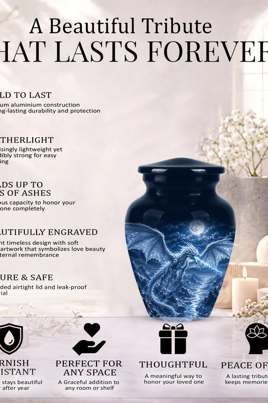 White Dragon Cremation Urn - Majestic Classic Dragon Urns For Human Ashes