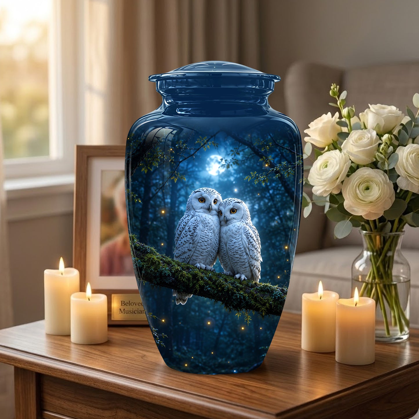 Starry Night Couple Owl Funeral Urn - Owl Funeral Urns For Loved Ones