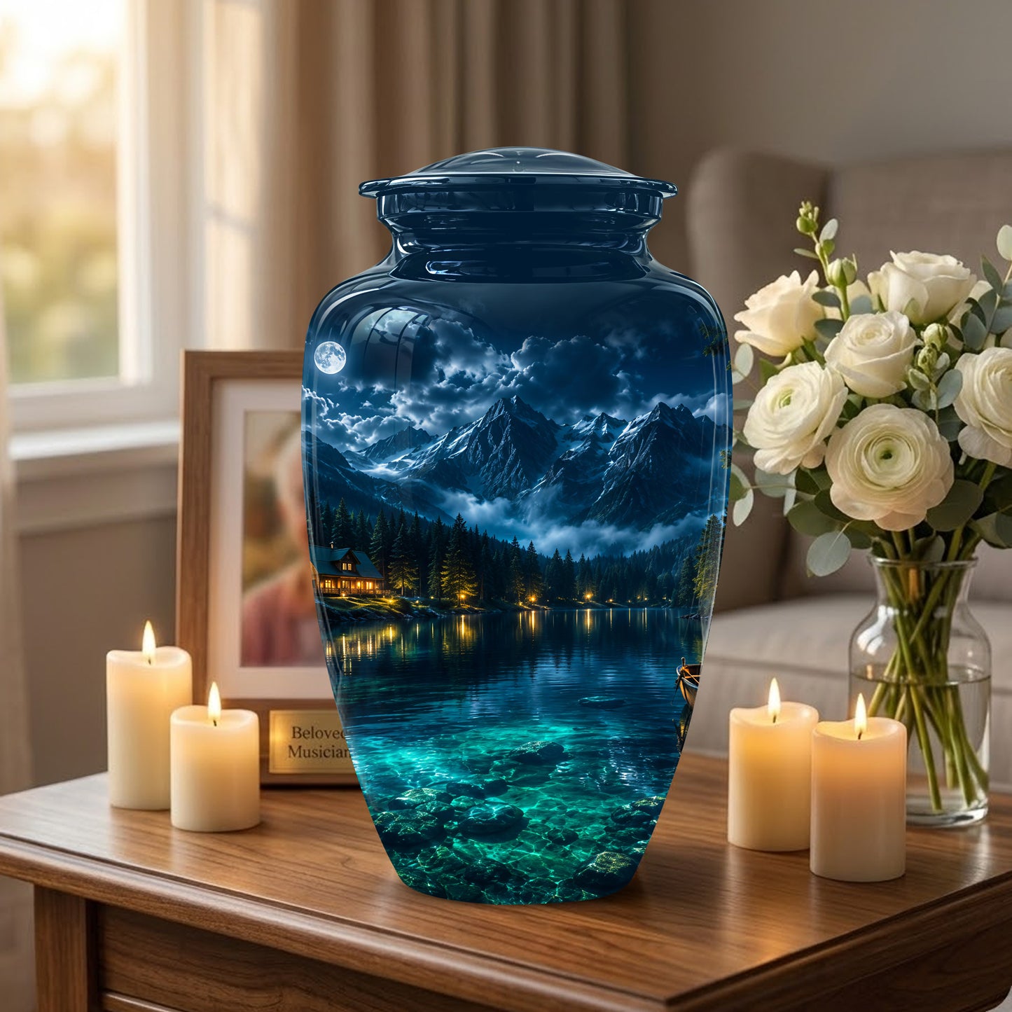 Mountain Lake Cremation Urn - Night Landscape Urns For Human Ashes