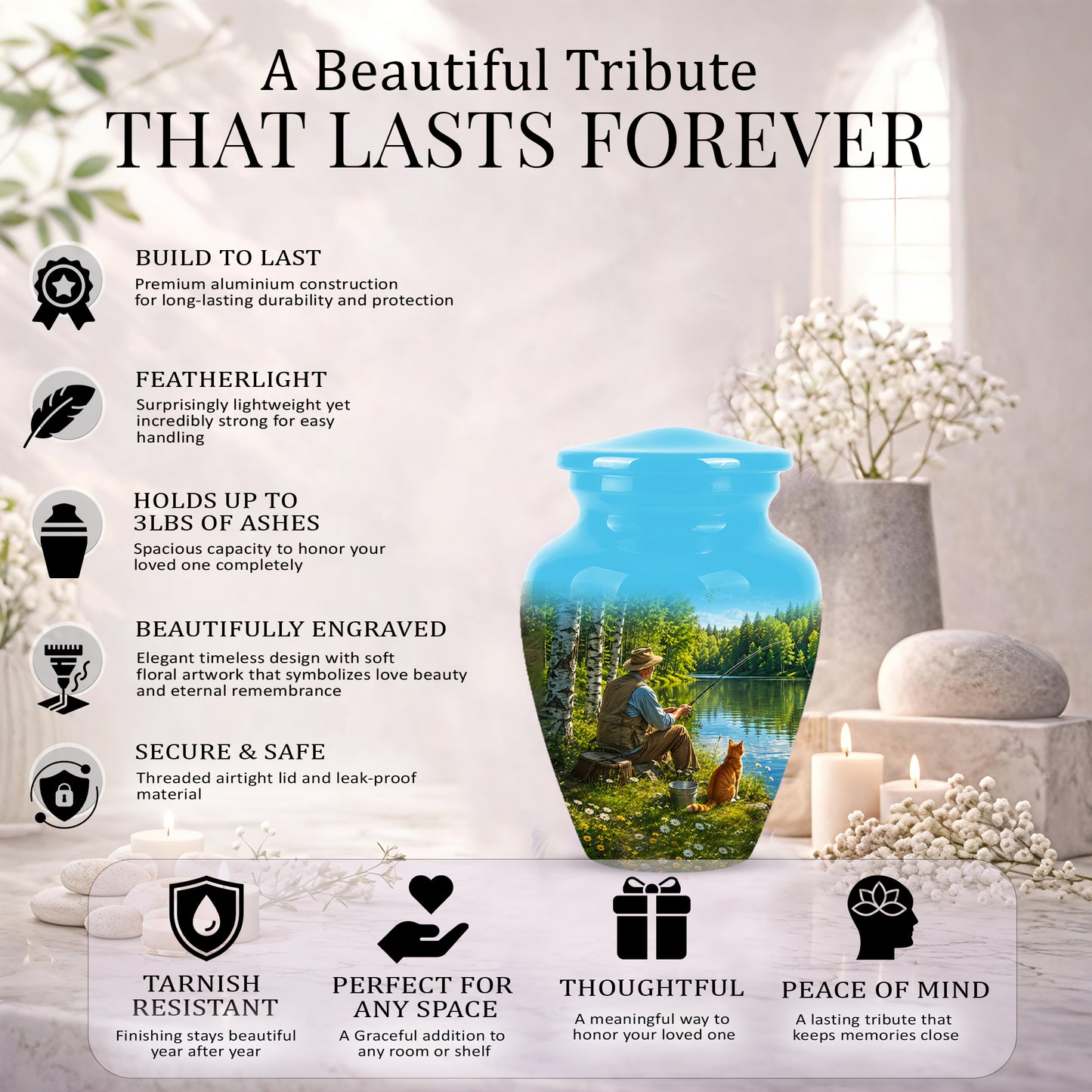 Fisherman With Cat - Artistic Fishing Memorial Urns For Men & Women