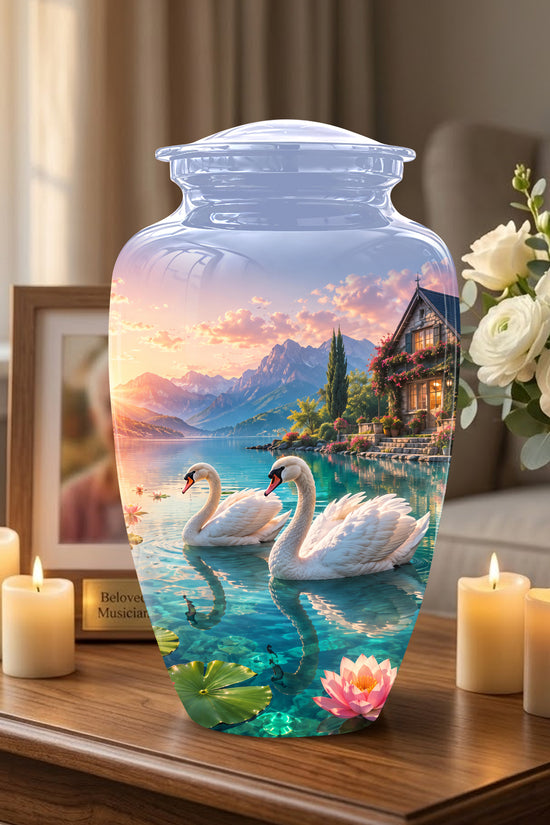 Couple Swan Themed Urn - Artistic Handcrafted Burial Urns For Humans