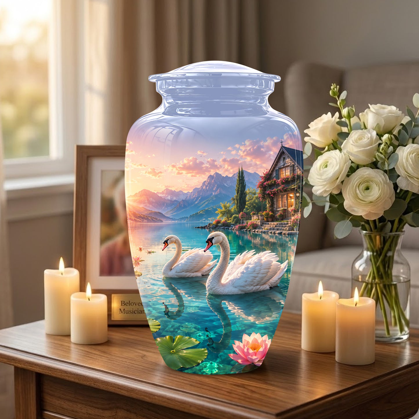Couple Swan Themed Urn - Artistic Handcrafted Burial Urns For Humans
