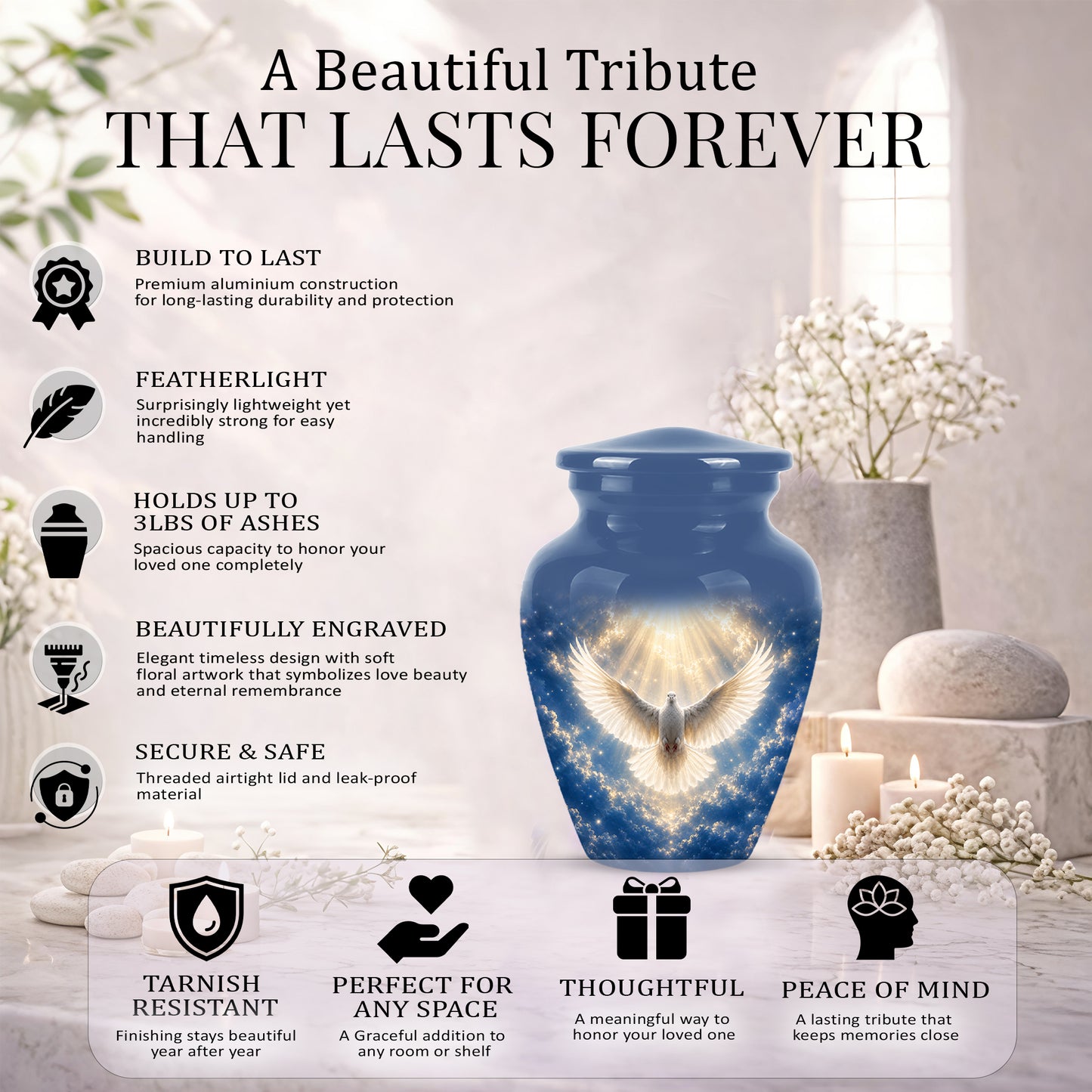 White Dove Cremation Urn - Beautifully Handcrafted Urns For Ashes