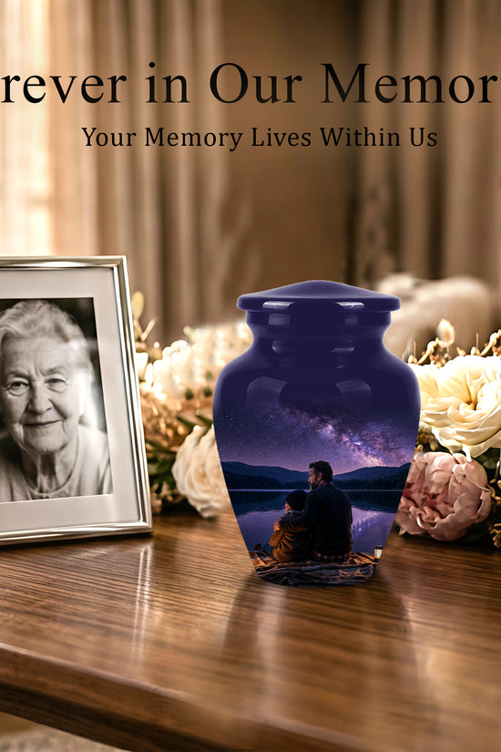 Father & Son Love Cremation Urn - Mountain Night Scenic Urns For Dad