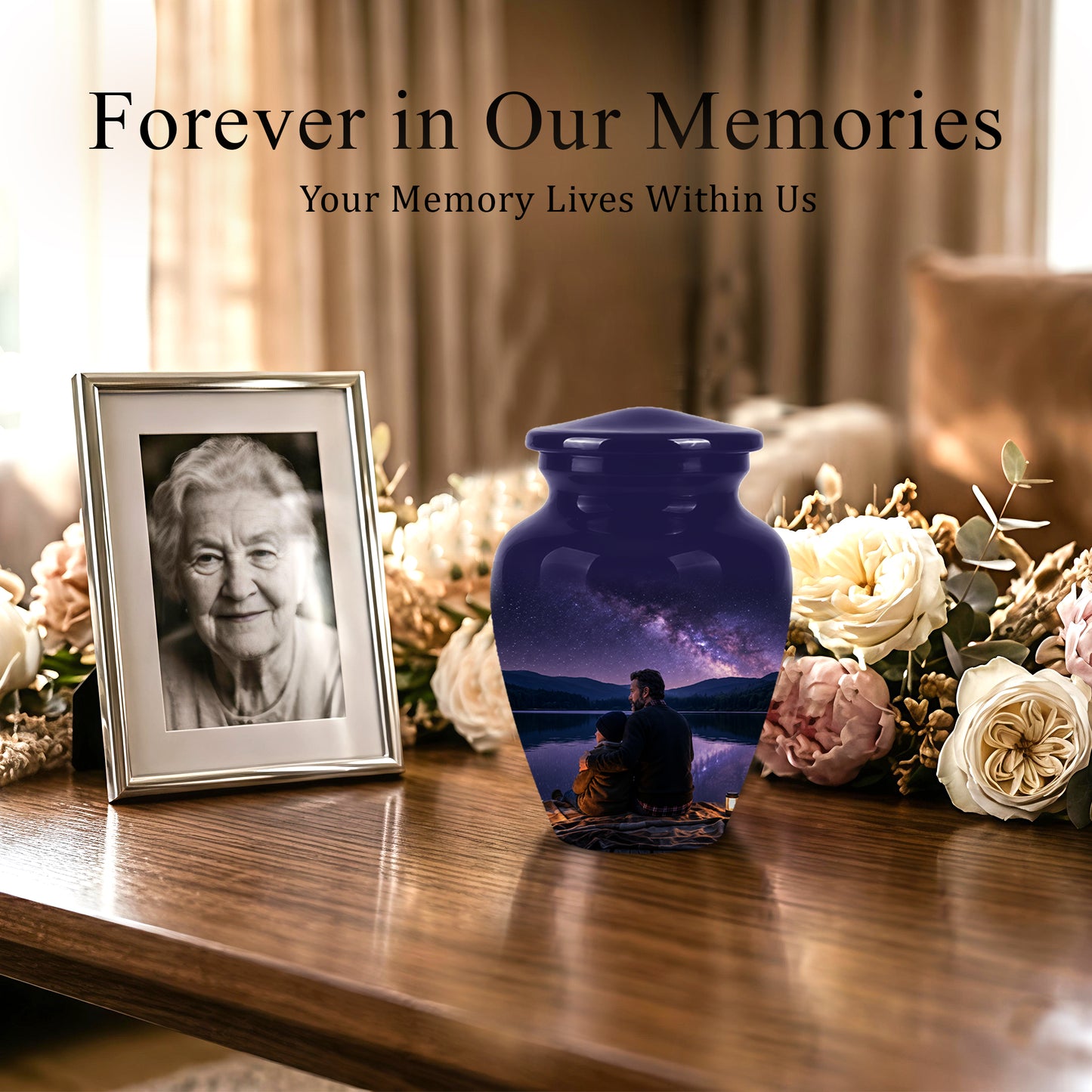Father & Son Love Cremation Urn - Mountain Night Scenic Urns For Dad