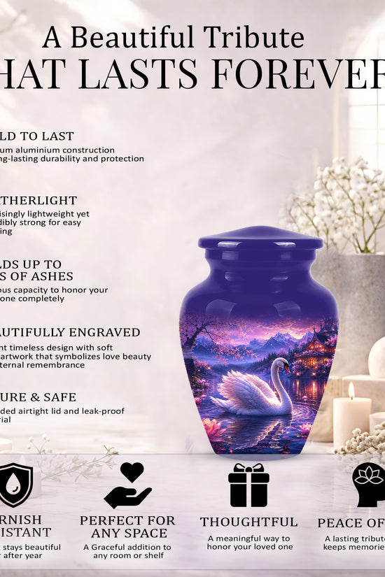 Swan & Cherry Blossom Serenade Urn - Beautiful Custom Urns For Ashes