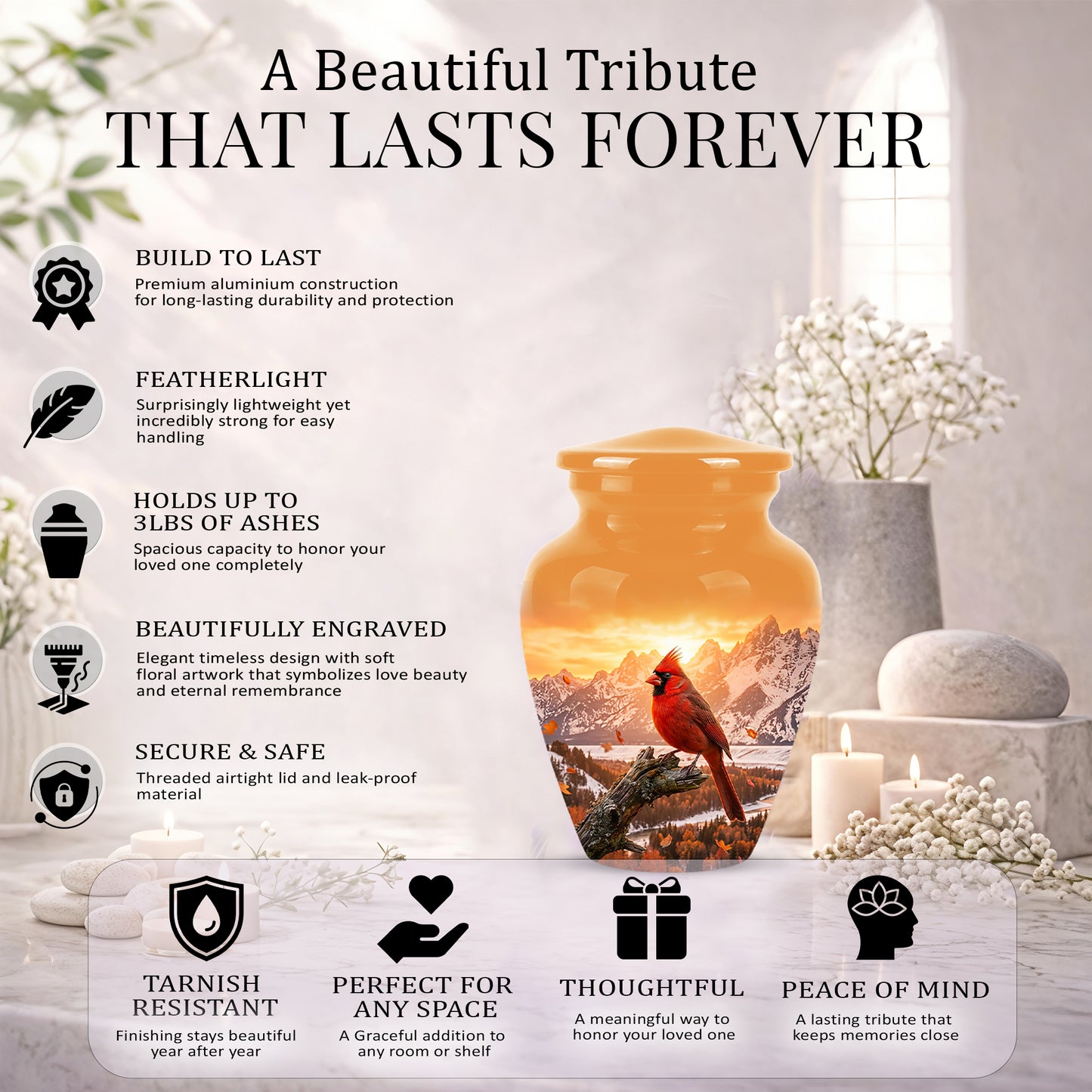 Red Cardinal Bird Burial Urn - Personalized Handcrafted Urns For Ashes