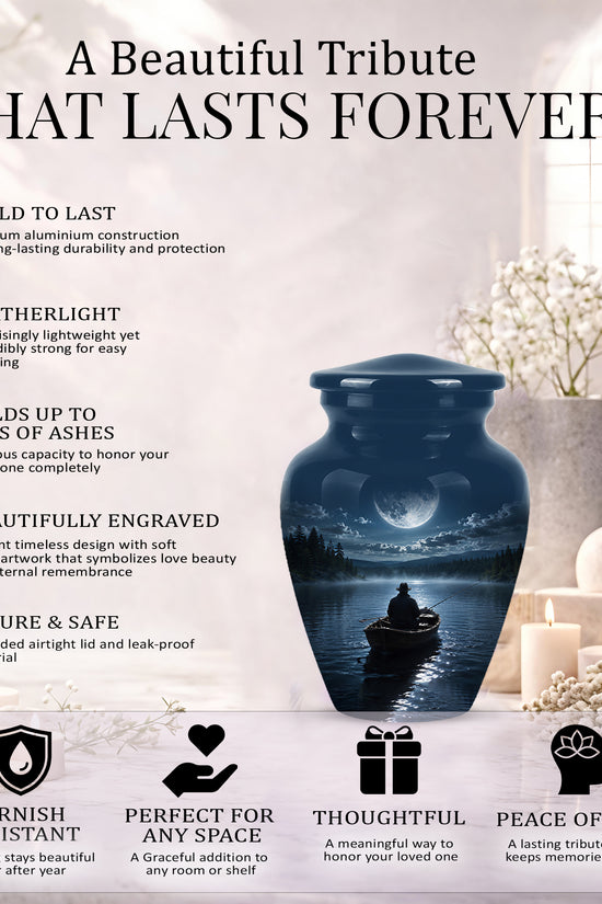 Fishing Memorial Urn - Affordable Night Fishing Themed Urns For Ashes