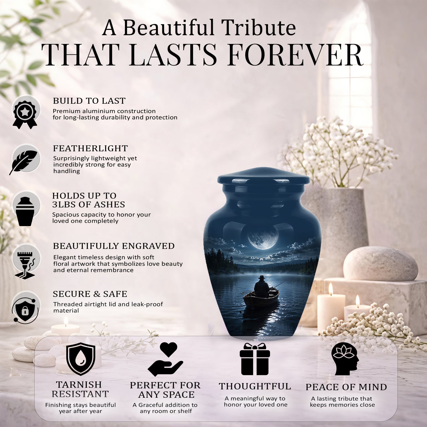 Fishing Memorial Urn - Affordable Night Fishing Themed Urns For Ashes