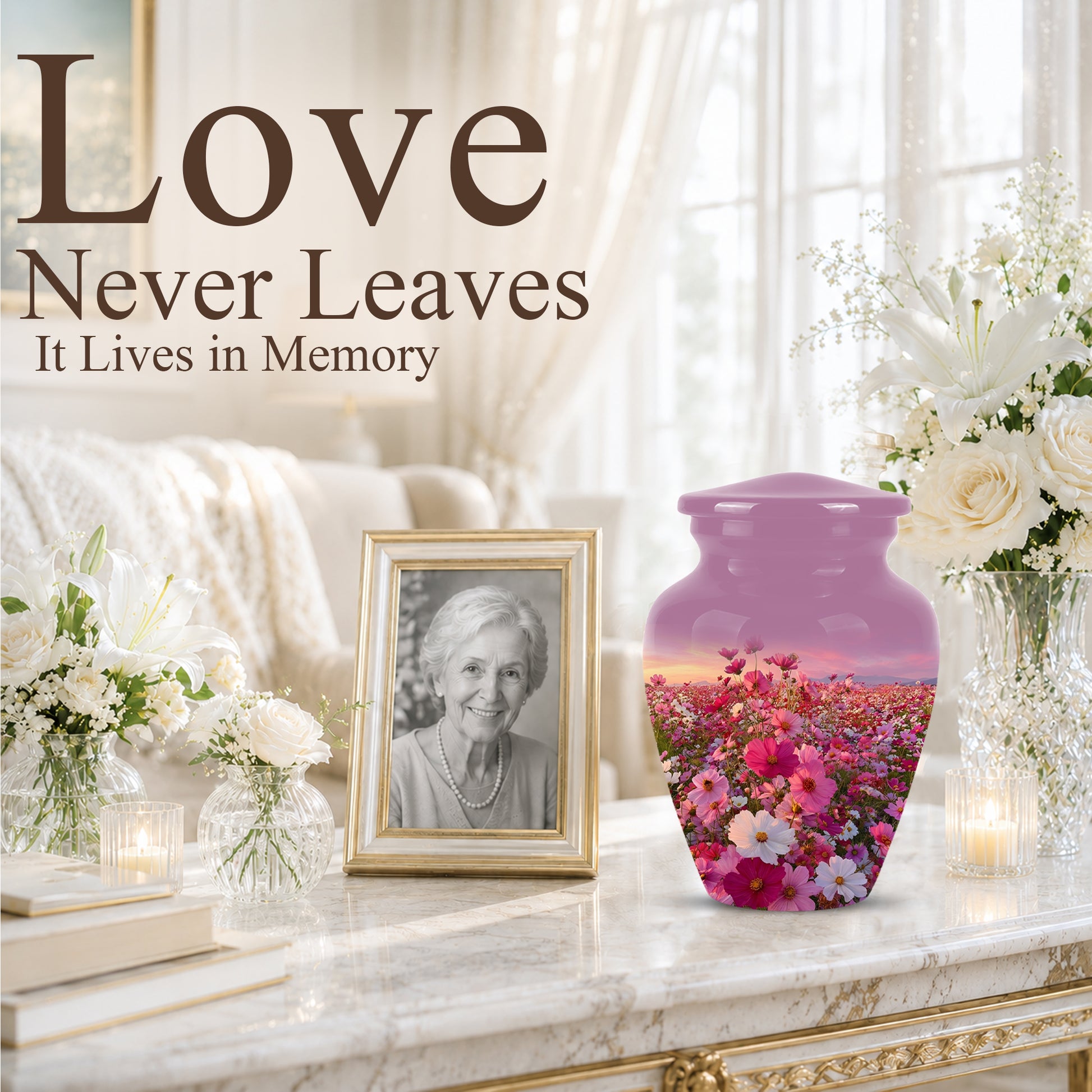 Flower Field Cremation Urn - Decorative Premium Funeral Urns On Sale