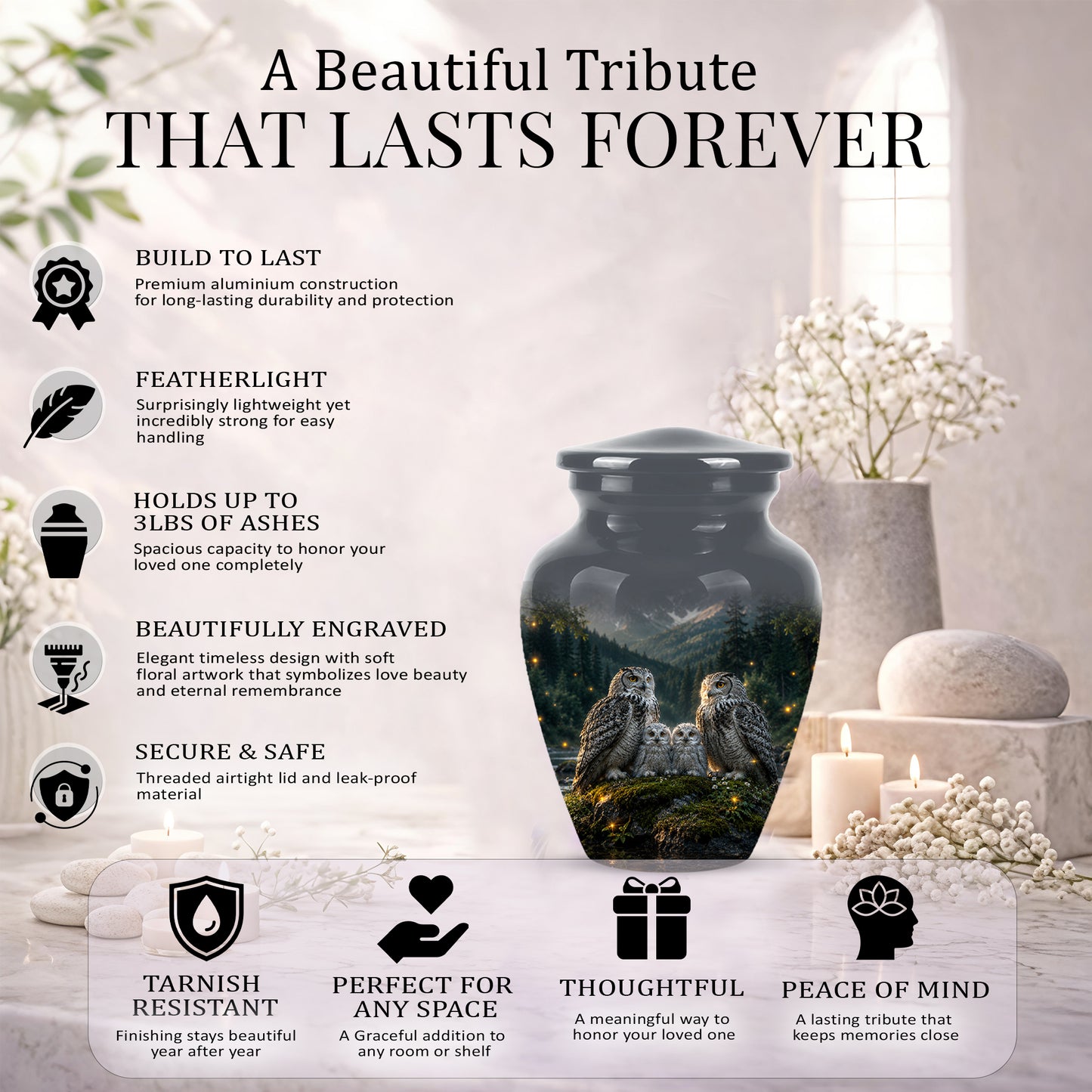 Owl Family Cremation Urn for Ashes – Beautifully Custom Memorial Urn