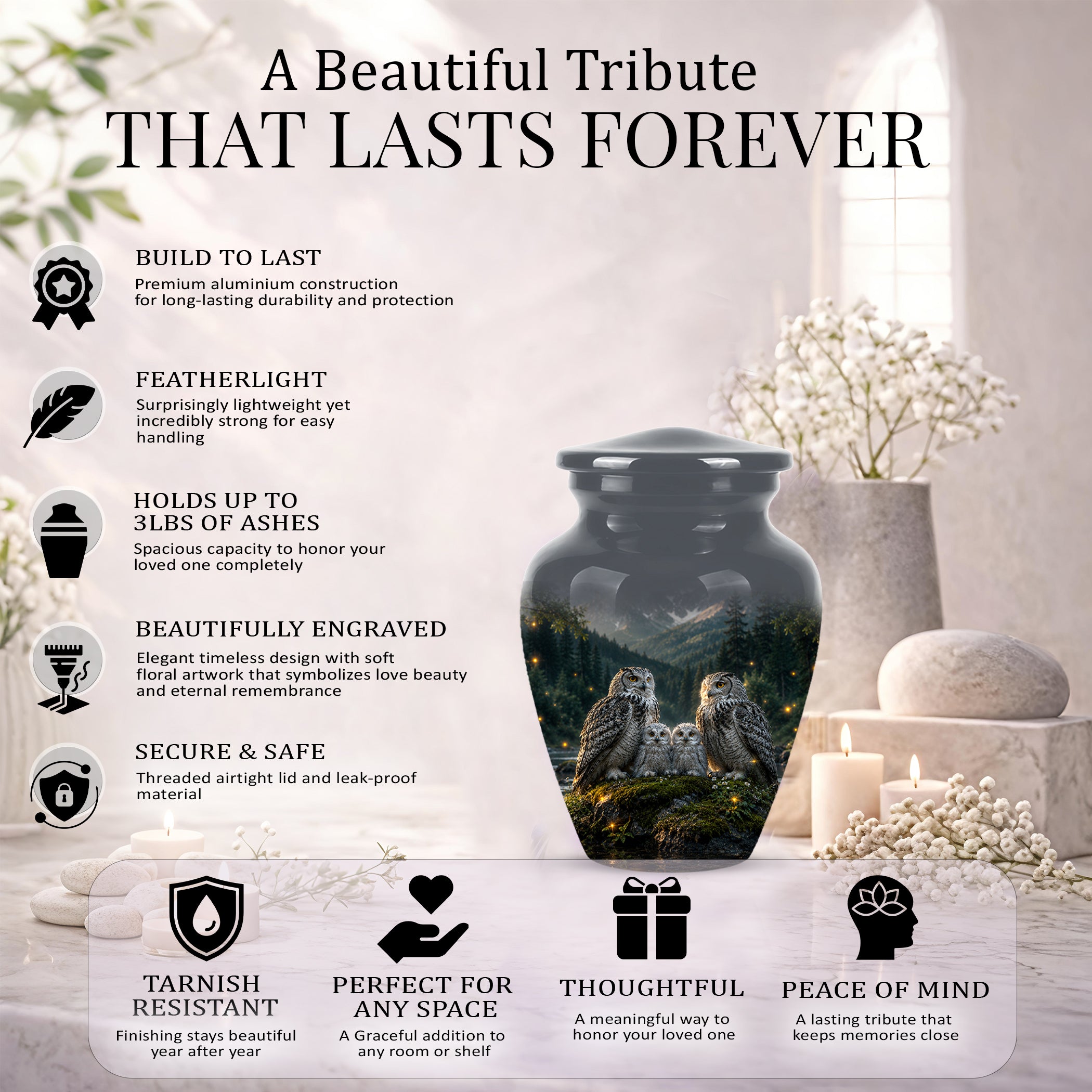 Owl Family Cremation Urn for Ashes – Beautifully Custom Memorial Urn