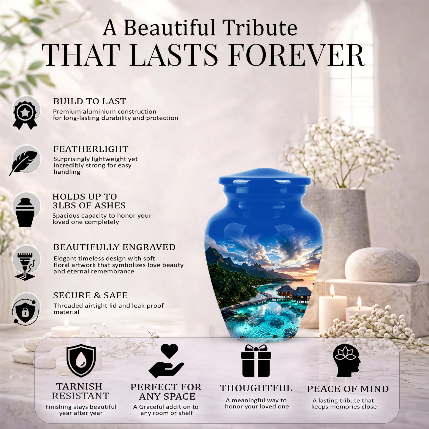 Beach Themed Cremation Urn - Personalized Burial Urns For Human Ashes