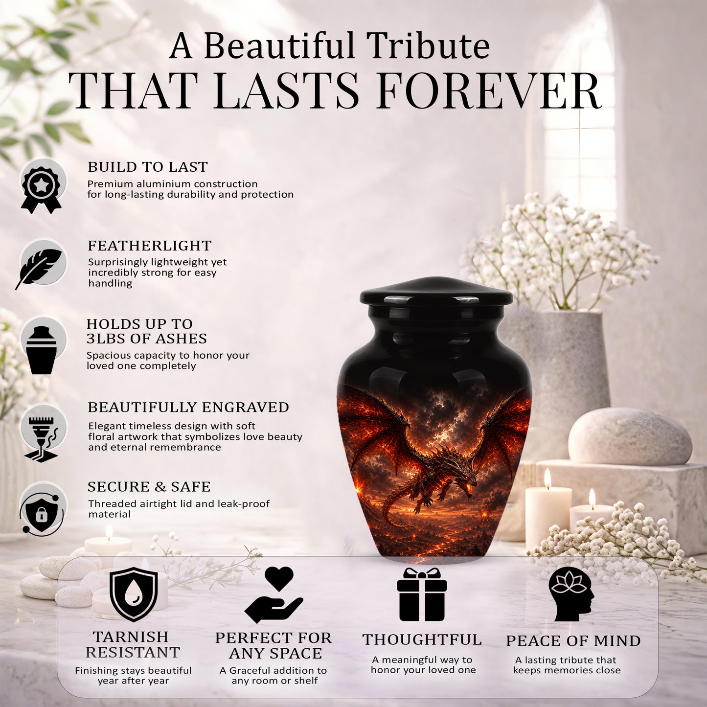 Dragon Fire Cremation Urn - Artistic Mythical Burial Urns For Human Ashes