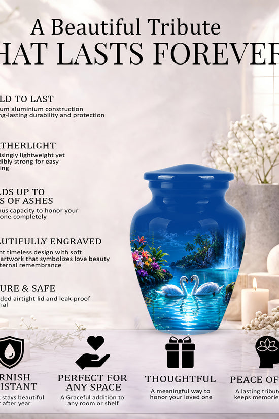 White Couple Swan Urn - Beautiful Memorial Keep Urns For Loved Ones